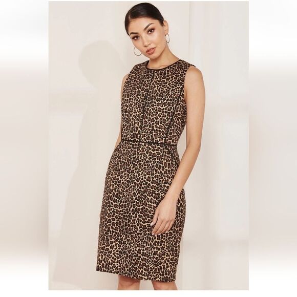 Jcrew Sheath dress in leopard bi-stretch cotton Sleeveless Midi Dress Size 6 - Picture 7 of 16